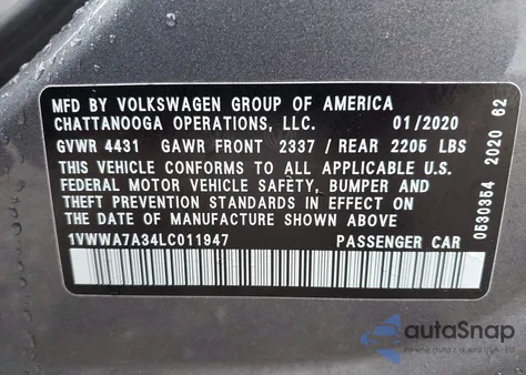 2020 Volkswagen Passat Se from USA, damaged, VIN 1VWWA7A34LC011947